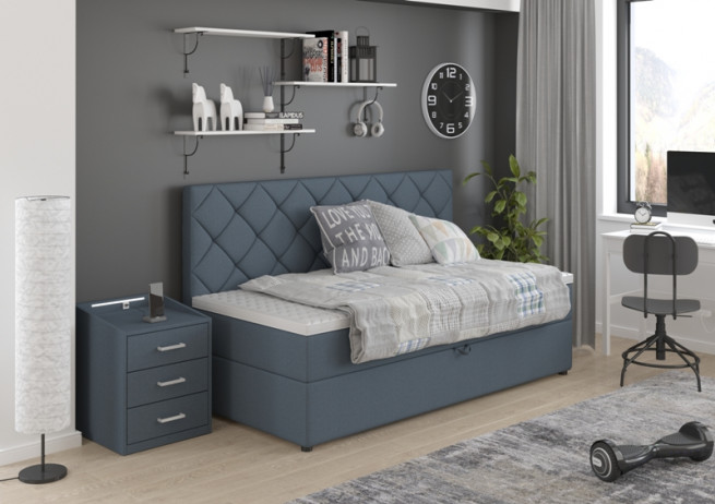 Boxspring postel 90x200 Riga s bočním čelem a úložným prostorem - výběr barev