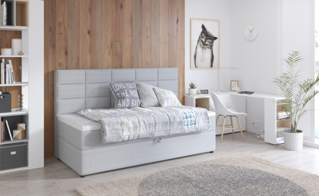 Boxspring postel 90x200 Ankara s bočním čelem a úložným prostorem - výběr barev
