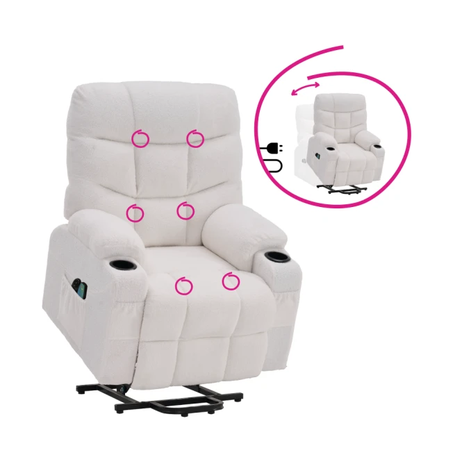 Masážní polohovací křeslo, bílá, HUDSON