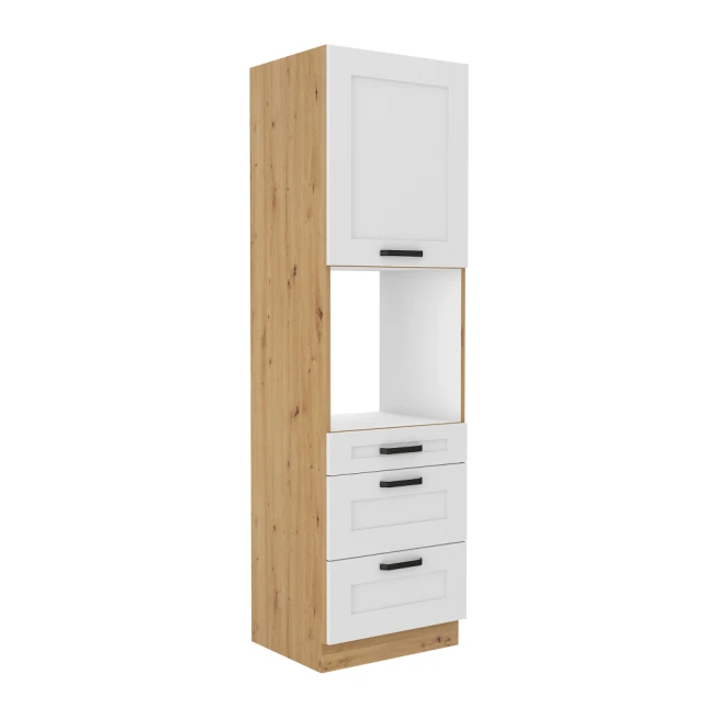 Vysoká skříňka na vestavnou troubu, bílá / dub artisan, LULA 60 DPS-210 3S 1F