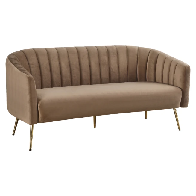 Designový 3-sed, hnědá Velvet látka/gold chrom-zlatý, BAGY