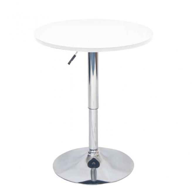 Barový stůl s nastavitelnou výškou, bílá, průměr 60 cm, BRANY NEW