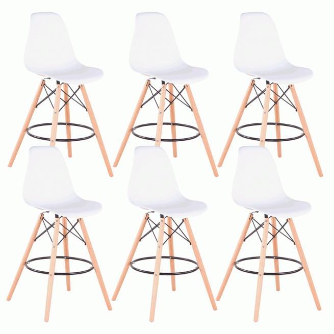 Set 6 barových židlí, bílá/buk, CARBRY 2 NEW