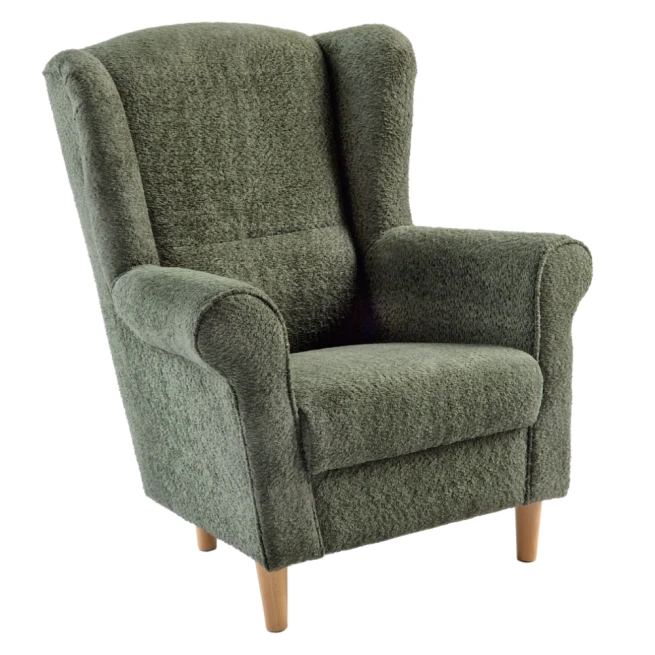 Křeslo ušák, zelená látka Coral, CHARLOT