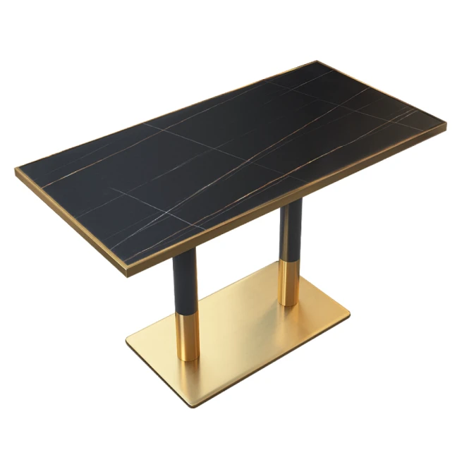 Jídelní bistro stůl, černý mramor/černá/zlatá, 120x70 cm,…