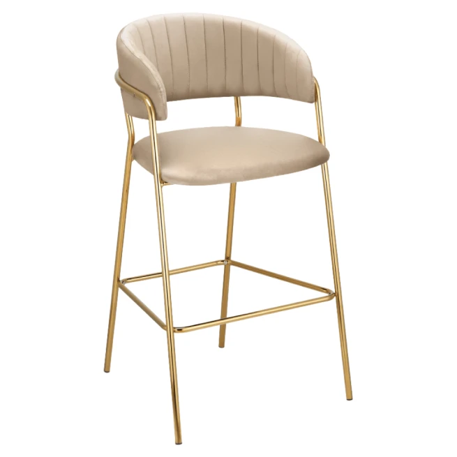 Designová barová židle, béžová Velvet látka/gold chrom…