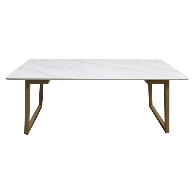 Konferenční stolek, bílý mramor/buk, DEMIAN