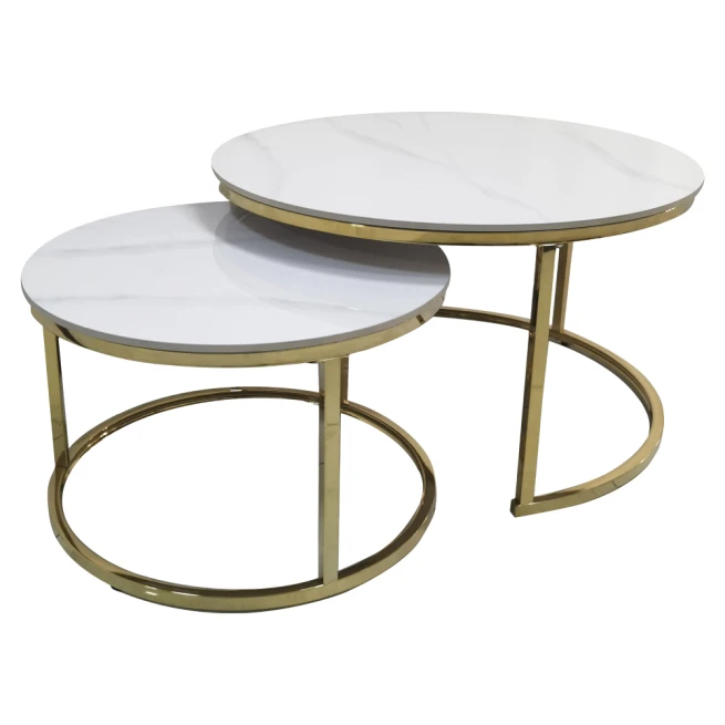 Konferenční stolky, set 2 ks, imitace mramoru/gold…