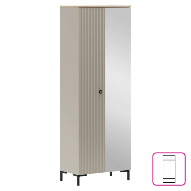 Skříň se zrcadlem, šedohnědá Taupe/dub silverjack, DOMCA 2D