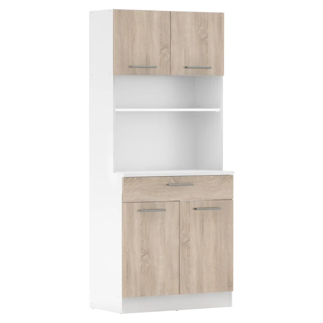 Čtyřdveřový kredenc, bílá / dub sonoma, DOMIS NEW
