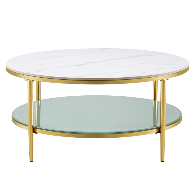 Konferenční stolek, světlý mramor/mléčná/gold chrom-zlatý, ENION 2 NEW