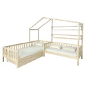 Postel s roštem pro 2 děti, 90x200+70x140 cm, přírodní,…