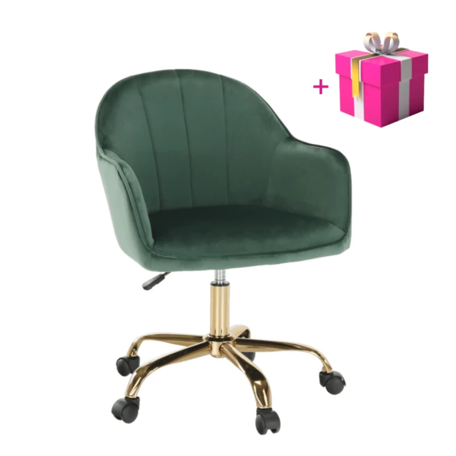 Kancelářské křeslo, zelená Velvet látka/zlatá, EROL + dárek