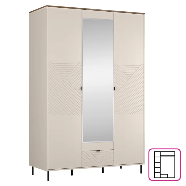 Skříň, kašmír / dub castello, EYCO 3D1S