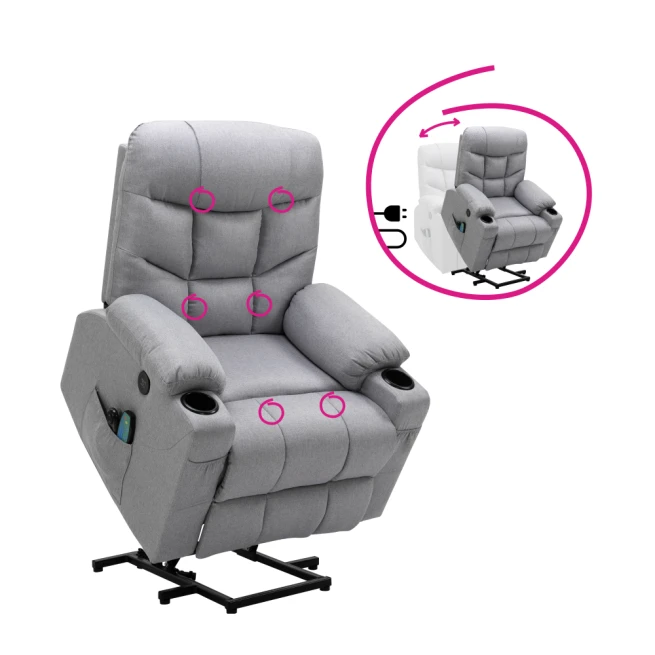 Masážní polohovací křeslo, světle šedá, HUDSON