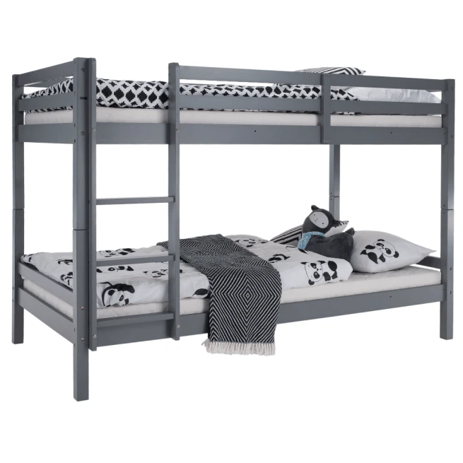 Patrová postel, 90x200, masivní dřevo, šedá, INEZA