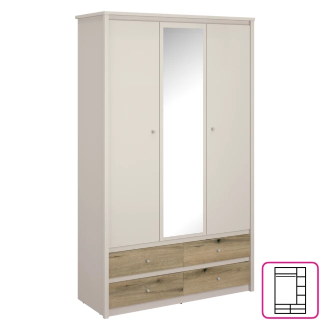 Skříň se zrcadlem, kašmír/dub evoke, KAROS 3D4S