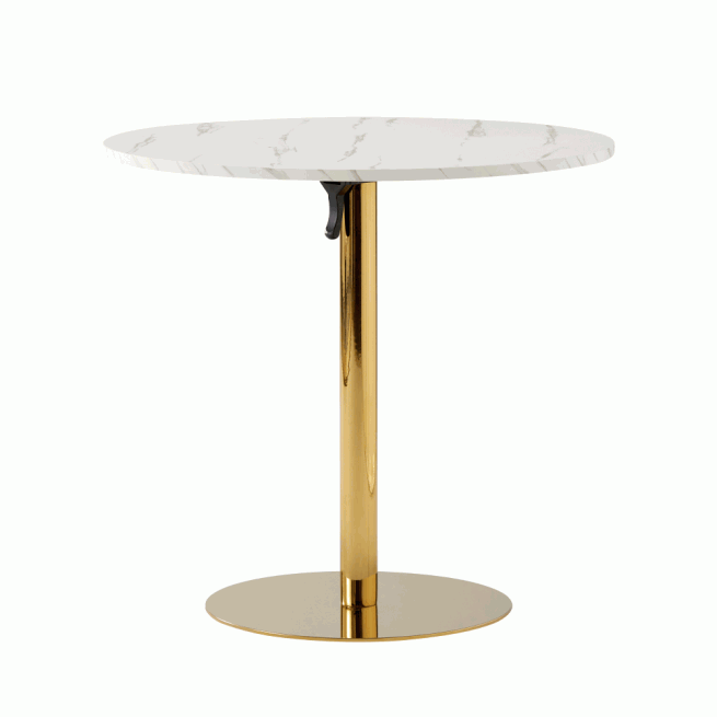 Jídelní stůl, světlý mramor/gold chrom - zlatý, průměr 80 cm, LAMONT