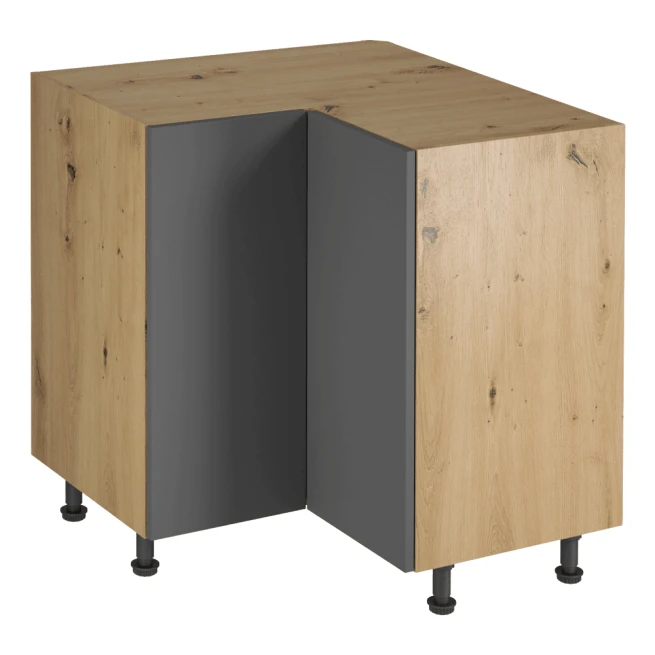 Rohová spodní skříňka, dub artisan / šedý mat, LANGEN D90N