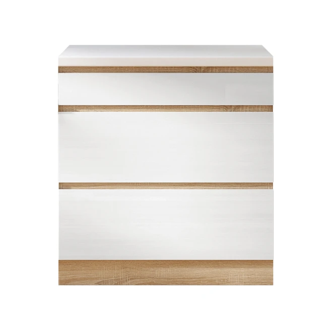 Dolní skříňka D 80 3, vysoký bílý lesk / dub sonoma, LINE