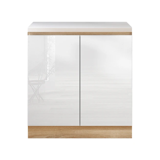 Dolní skříňka D 80, vysoký bílý lesk / dub sonoma, LINE