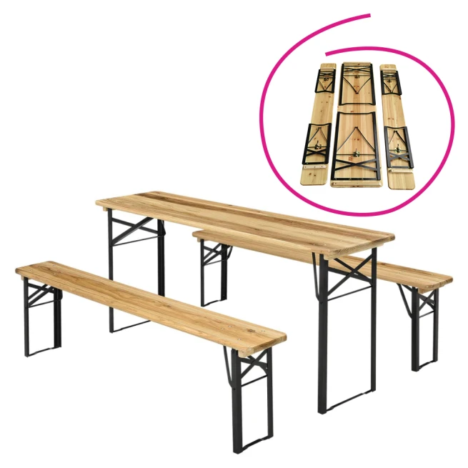Pivní set 1+2, dřevo/kov, přírodní/černá, LORIS