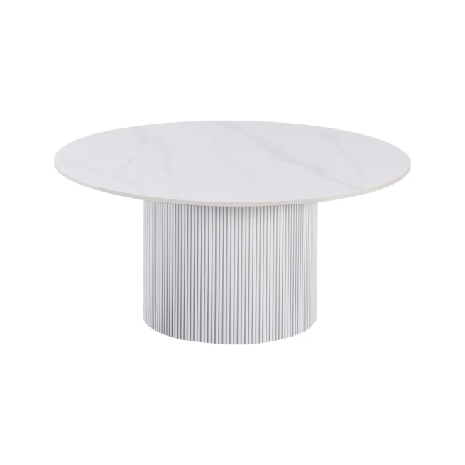 Konferenční stolek, bílý mramor/MDF, průměr 80 cm, MAHIR TYP 1