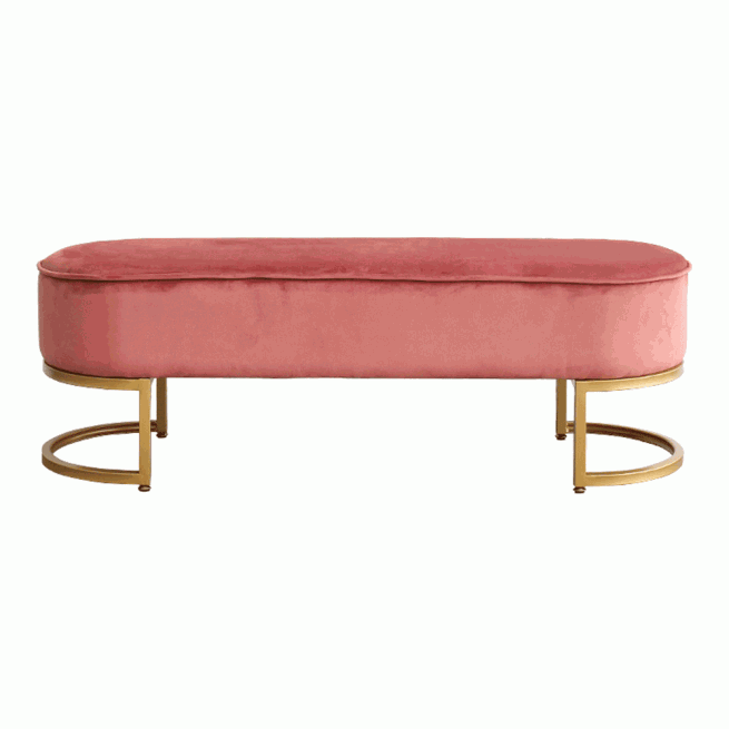 Designová lavice, růžová Velvet látka/gold chrom-zlatý, MIRILA NEW