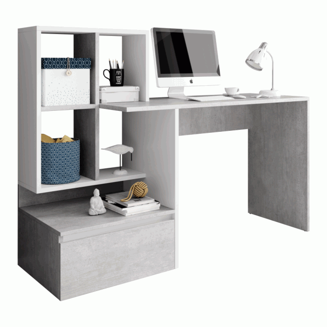 PC stůl, beton/bílý mat, NEREO