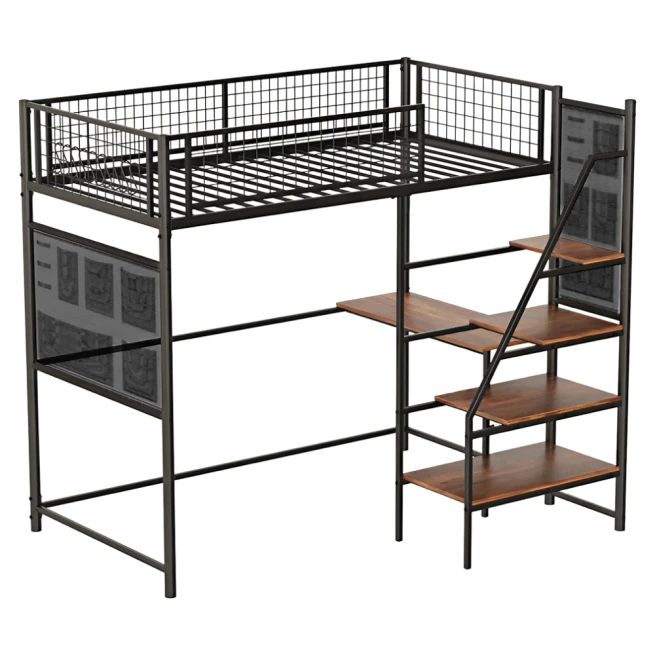 Vyvýšená postel se zábranou, 90x200, černá, NIVEN