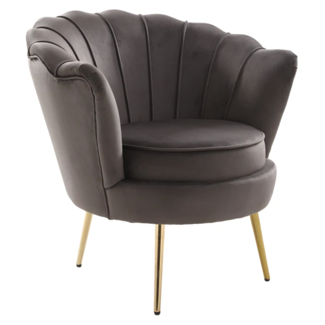 Křeslo ve stylu Art-deco, šedohnědá Velvet látka/gold chrom zlatý, NOBLEO