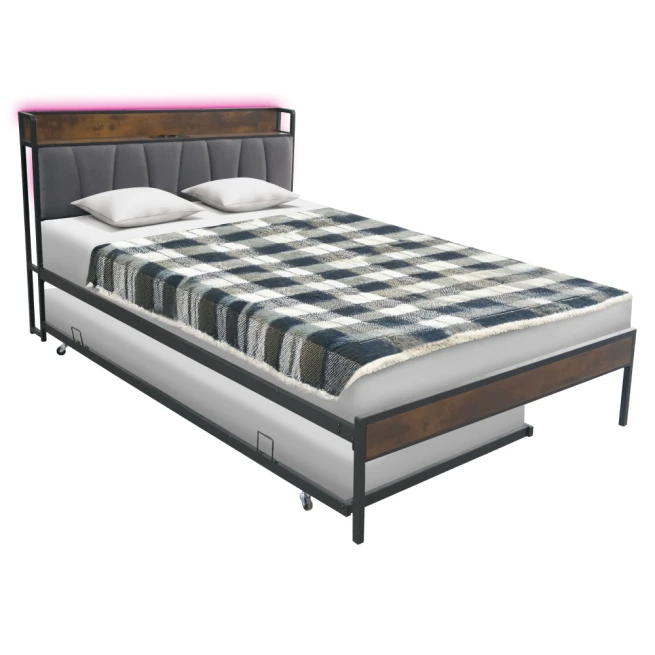 Postel s roštem a výsuvnou přistýlkou, 160x200, černá/šedá,…