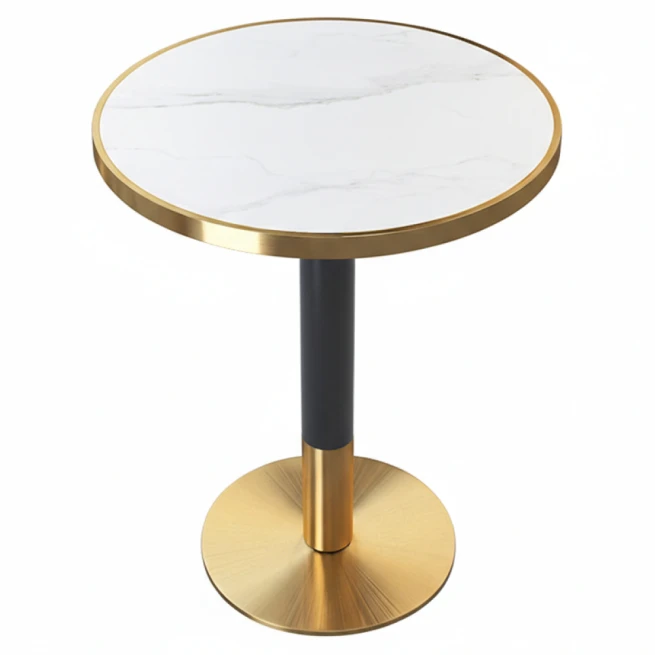 Jídelní bistro stůl, bílý mramor/černá/zlatá, průměr 80 cm,…