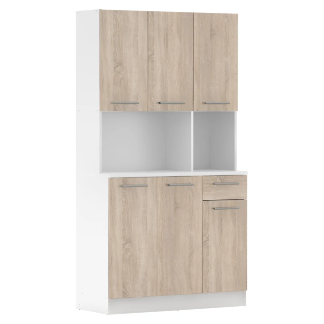 Šestidveřový kredenc, bílá / dub sonoma, PELION NEW