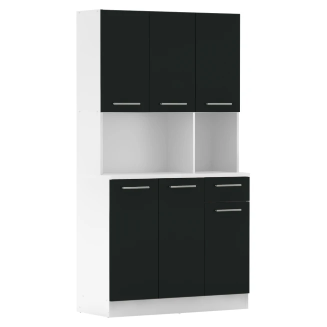 Šestidveřový kredenc, bílá / černá, PELION NEW