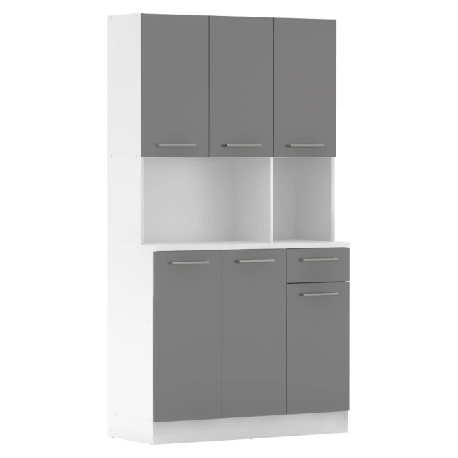 Šestidveřový kredenc, bílá / grafit, PELION NEW