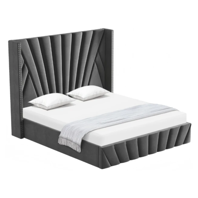 Postel s roštem, 180x200, tmavě šedá Velvet látka, PENELOPE