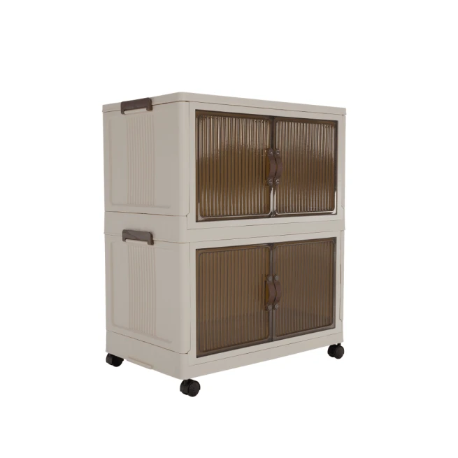 Skládací skříňka, bílá / hnědá, plast, POSA TYP 1