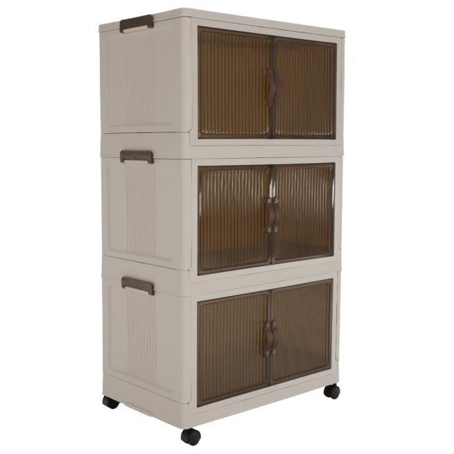 Skládací skříňka, bílá / hnědá, plast, POSA TYP 2