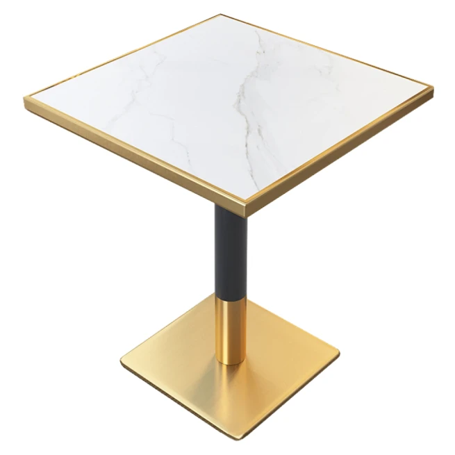 Jídelní bistro stůl, bílý mramor/černá/zlatá, 70x70 cm,…