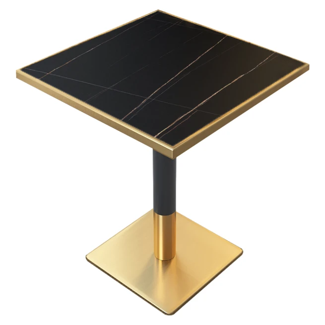Jídelní bistro stůl, černý mramor/černá/zlatá, 70x70 cm,…