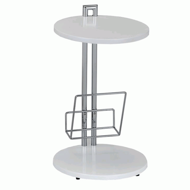Příruční stolek s držadlem na časopisy, bílá / chromovaná, ANABEL