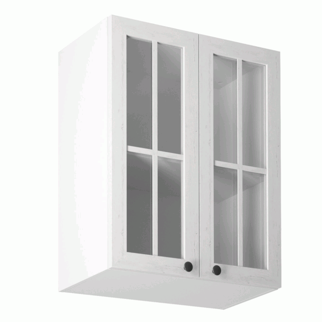Horní dvoudveřová skříňka se sklem G60, bílá / sosna andersen, PROVANCE