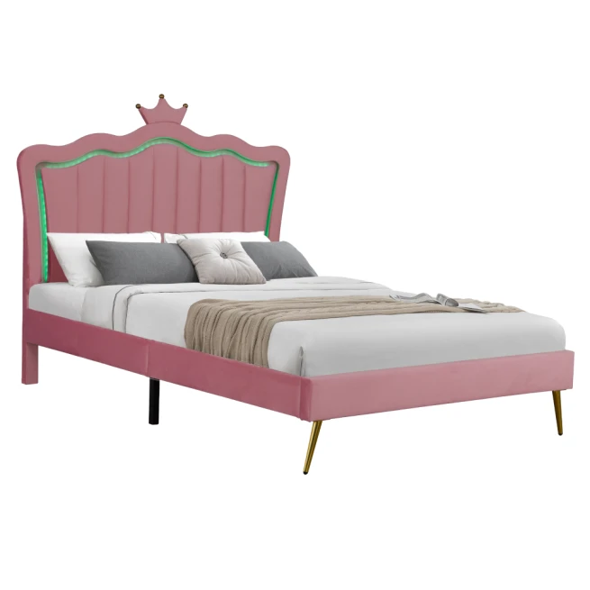 Postel s roštem, 140x200, růžová Velvet látka, RANIA