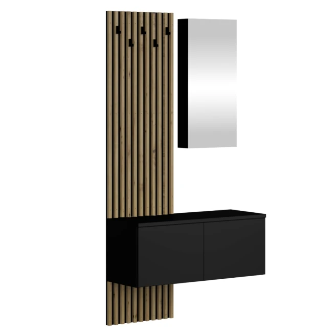 Předsíňová sestava, černá/dub artisan, REBEKA