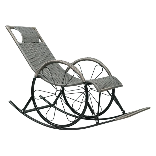 Houpací křeslo, ratan/kov, šedá, ROKIN