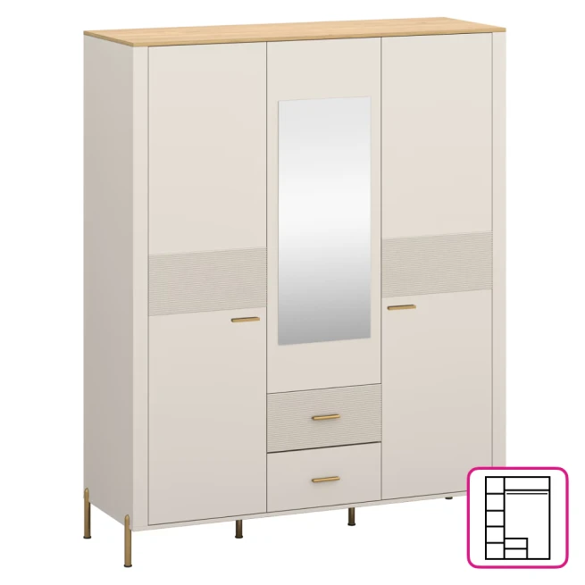 Skříň se zrcadlem, kašmír/dub kamenný, RUNOL 3D2S