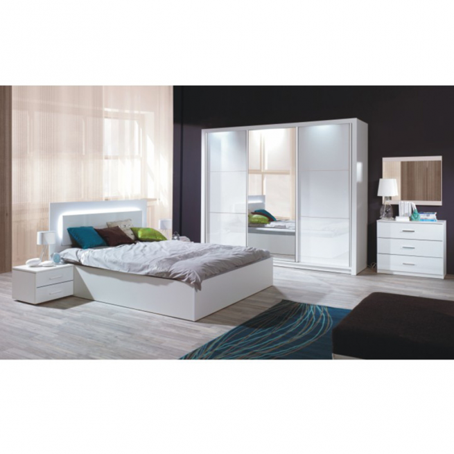 Ložnicový komplet (skříň+postel 160x200+2 x noční stolek), bílá / vysoký bílý lesk HG, ASIENA skladem