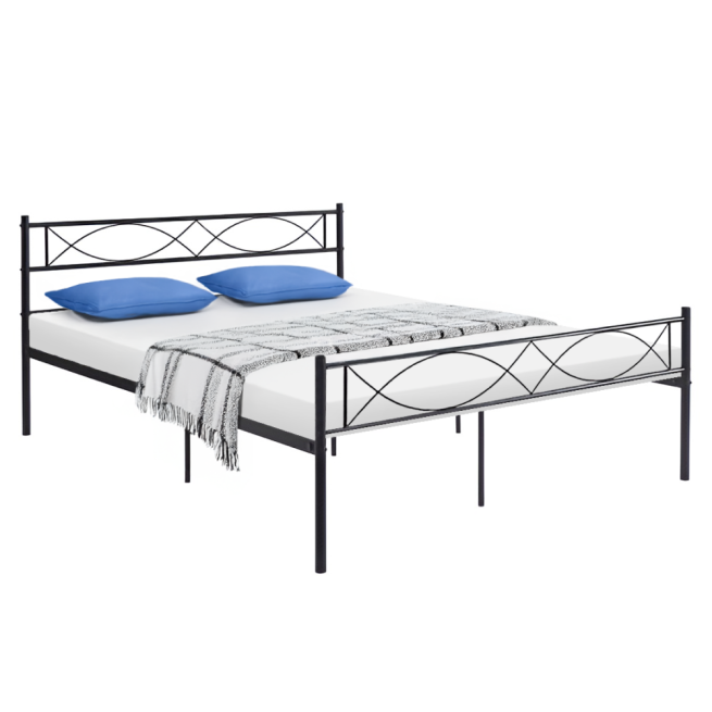 Kovová postel s roštem, 160x200, černá, STELVIA