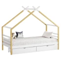 Montessori postel, 90x200, bílá/hnědá, TARA